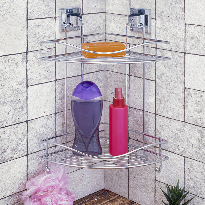 2 Tiers Corner Shower Shelf, Adhesive Corner Shower Caddy, Chrome