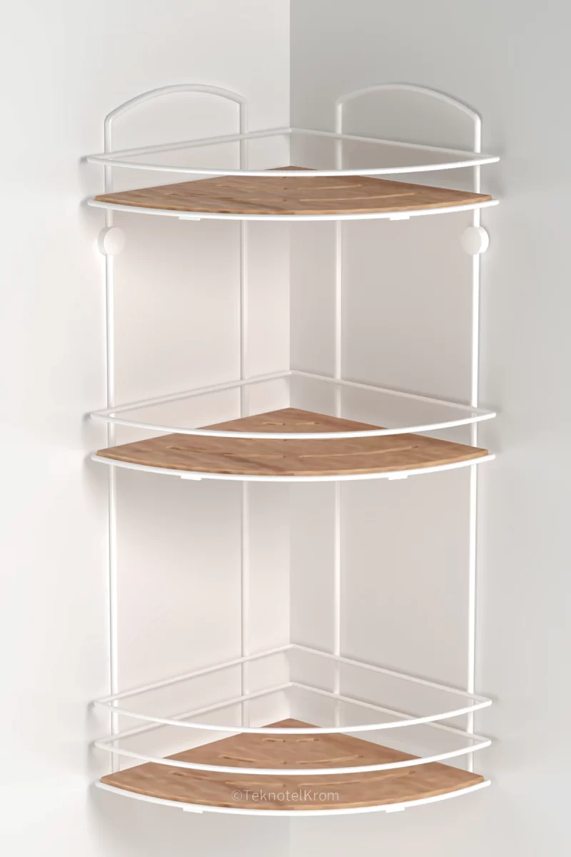 BK075 Bath Corner Shelf 3 Tier with Wood Design ABS