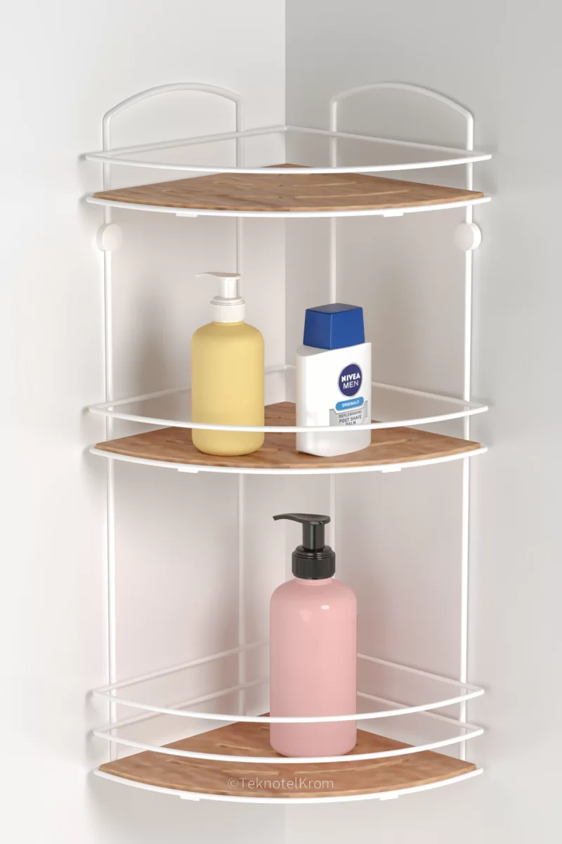 BK075 Bath Corner Shelf 3 Tier with Wood Design ABS