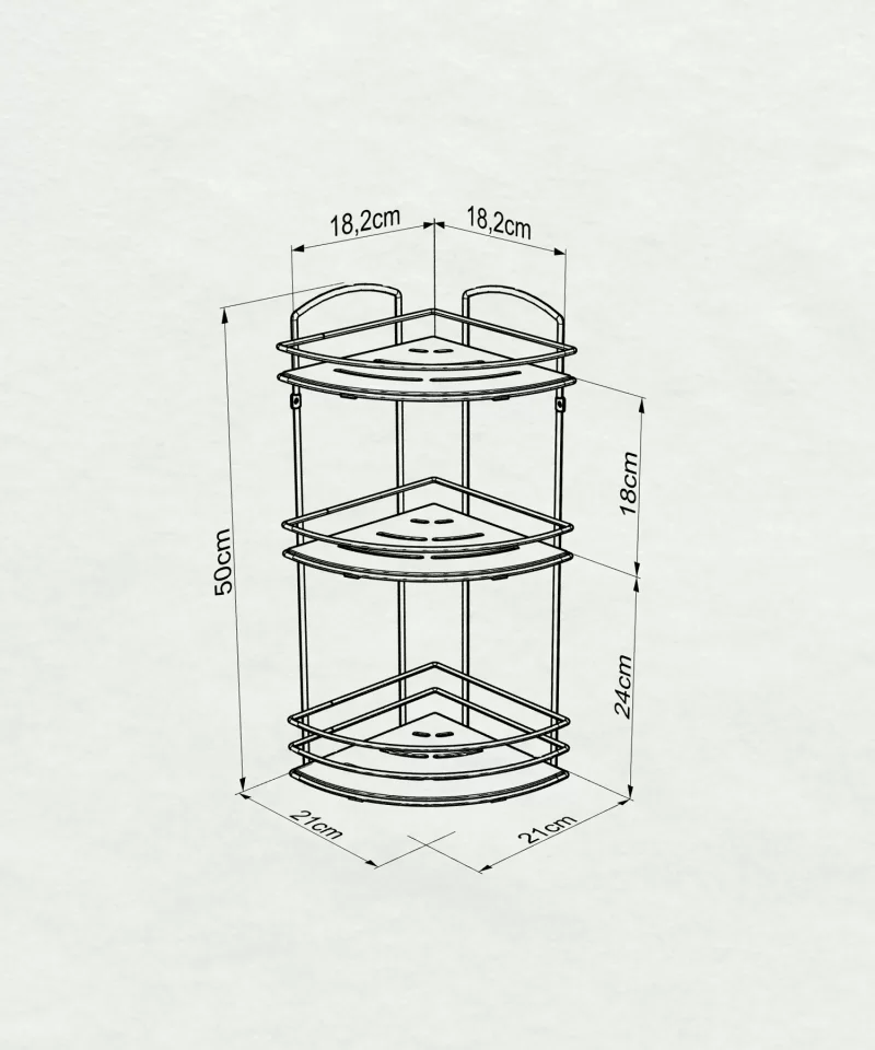 BK075W Bath Corner Shelf 3 Tier with Wood Design ABS