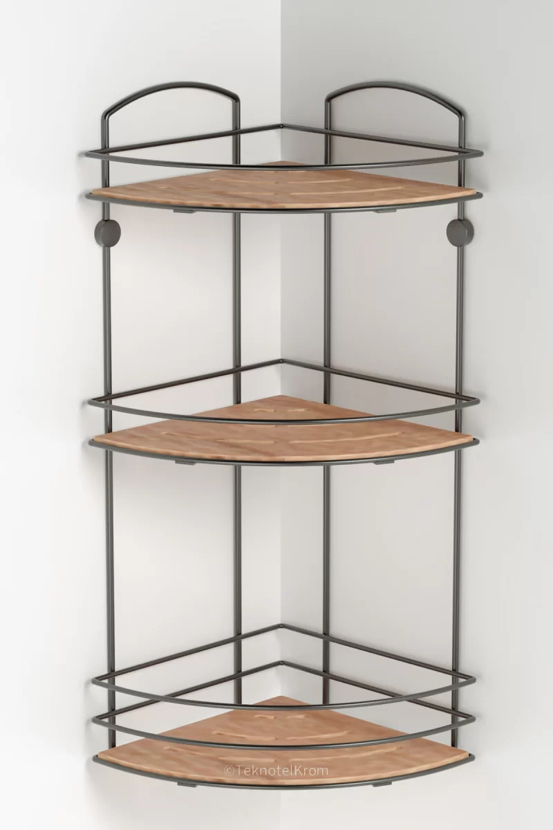 BK075 Bath Corner Shelf 3 Tier with Wood Design ABS