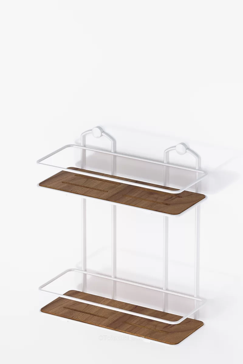 BK076 Bath Shelf Two Tiers with Wood Designed ABS