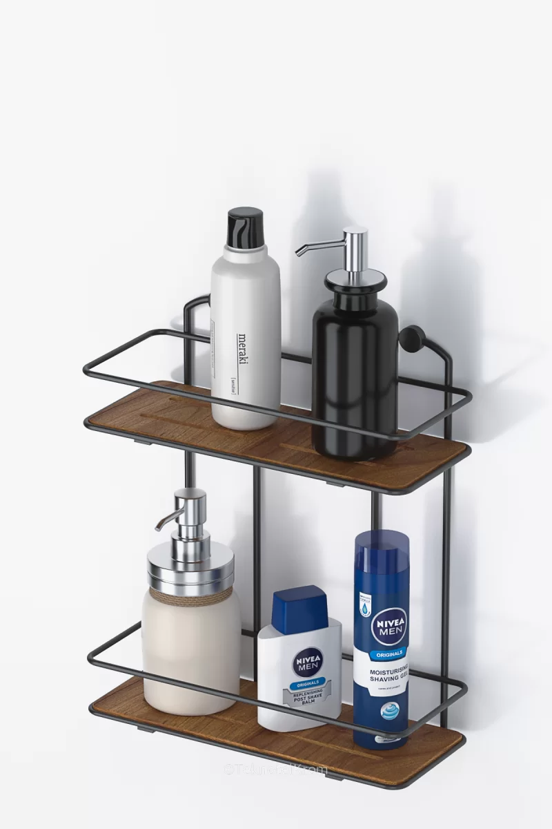 BK076 Bath Shelf Two Tiers with Wood Designed ABS