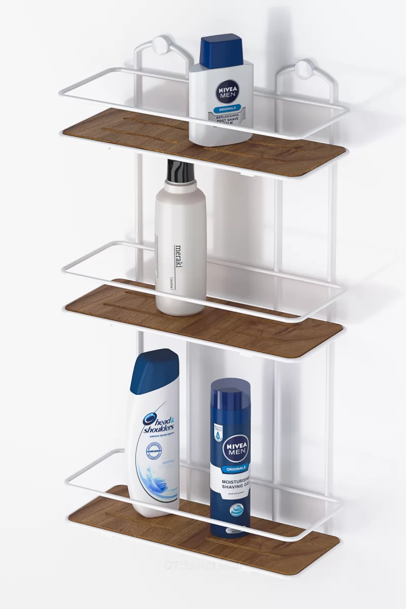 BK077W Bath Shelf 3 Tier with Wood Design ABS