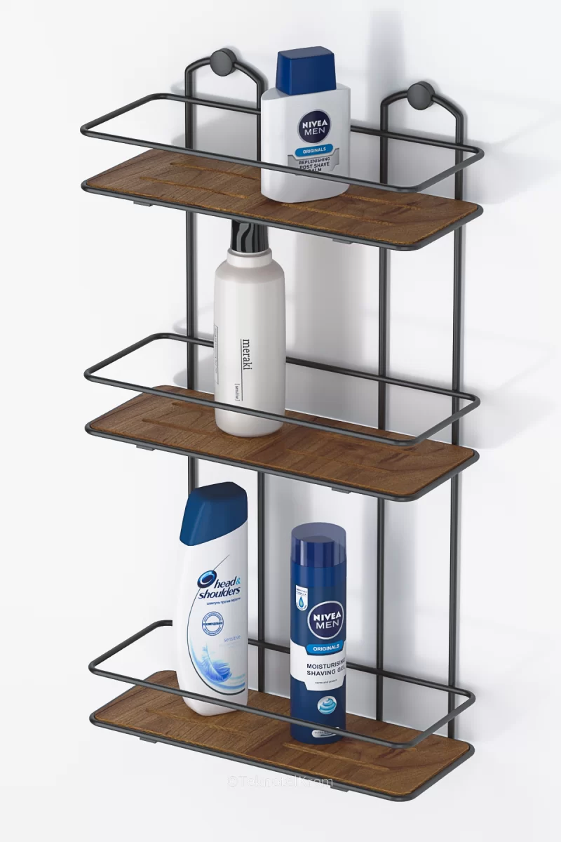 BK077 Bath Shelf 3 Tier with Wood Design ABS