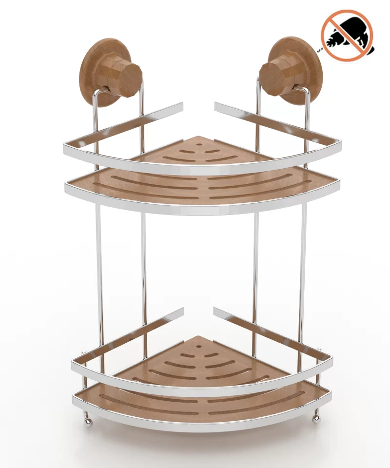 DM174 Wood Design ABS Corner Shelf with Suction Cup 2 Tier