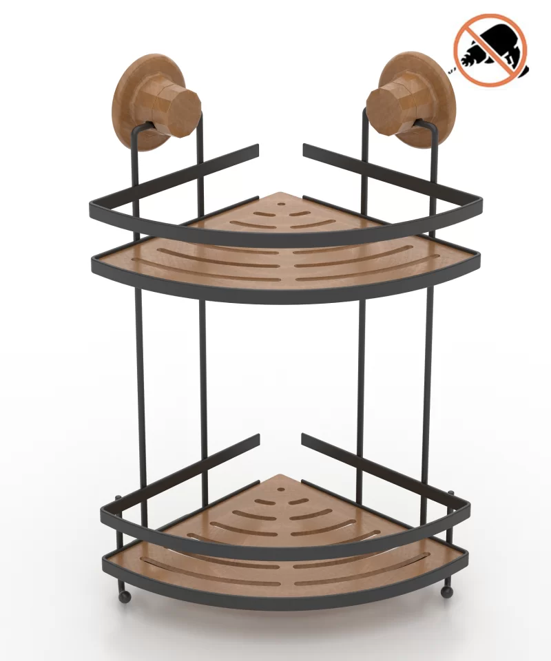 DM174 Wood Design ABS Corner Shelf with Suction Cup 2 Tier