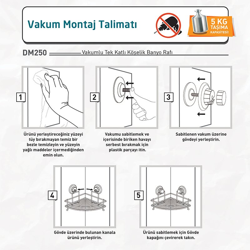 DM250 Bath Corner Shelf with Hook and Suction Cup