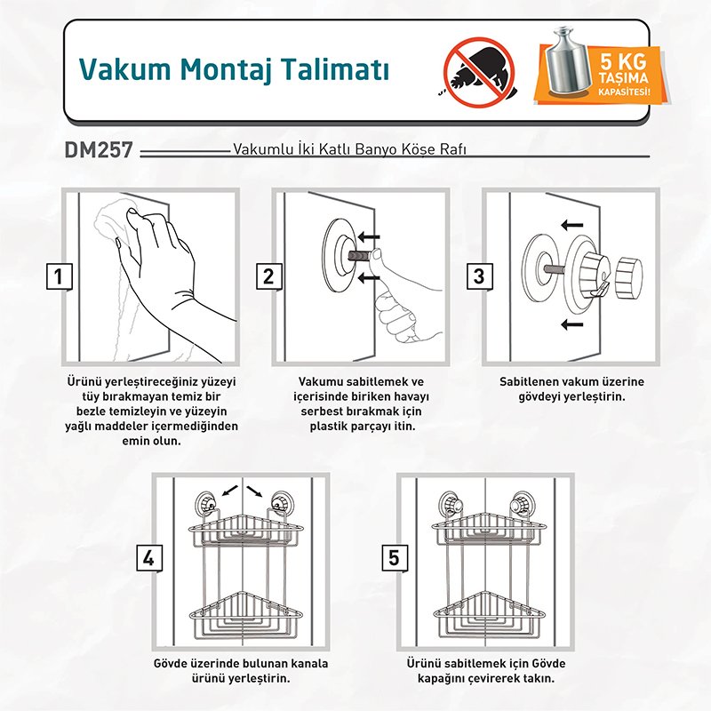 DM257 2 Tier Bath Corner Shelf with Suction Cup