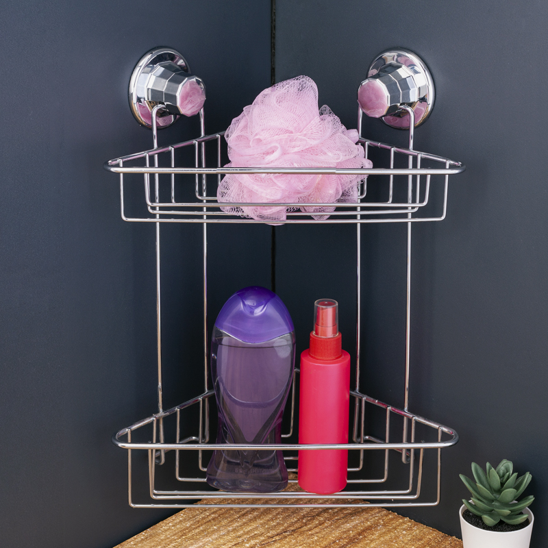 DM257 2 Tier Bath Corner Shelf with Suction Cup