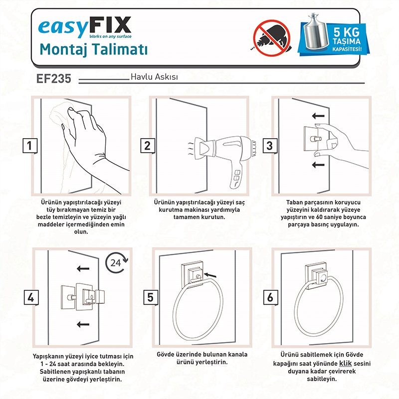 EF235 easyFIX Towel Holder, Self-adhesive