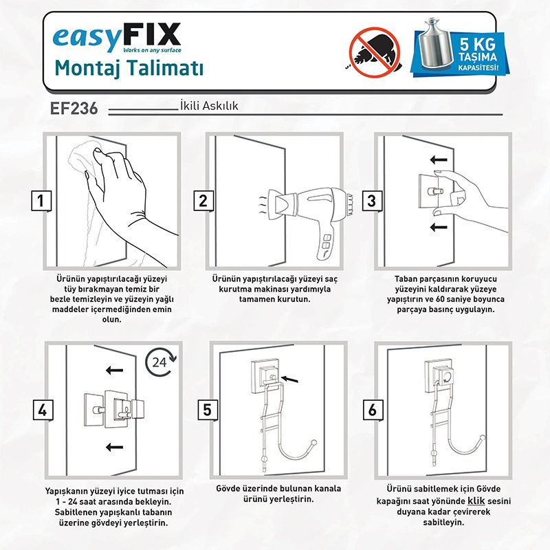 EF236 easyFIX Double Hook, Self-adhesive