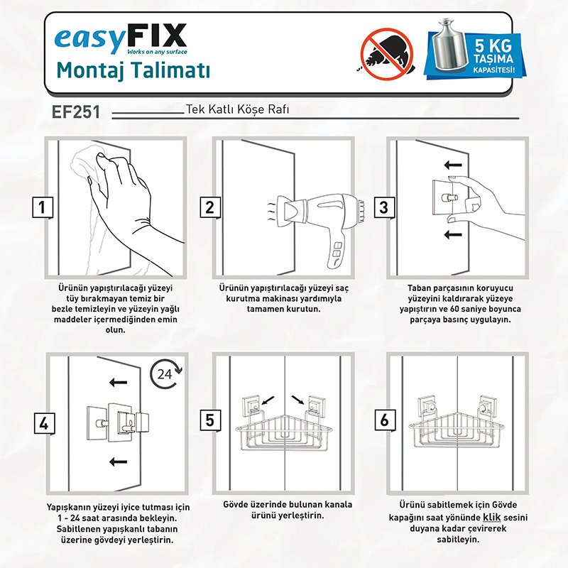 EF251 easyFIX Bath Corner Shelf, Self-adhesive