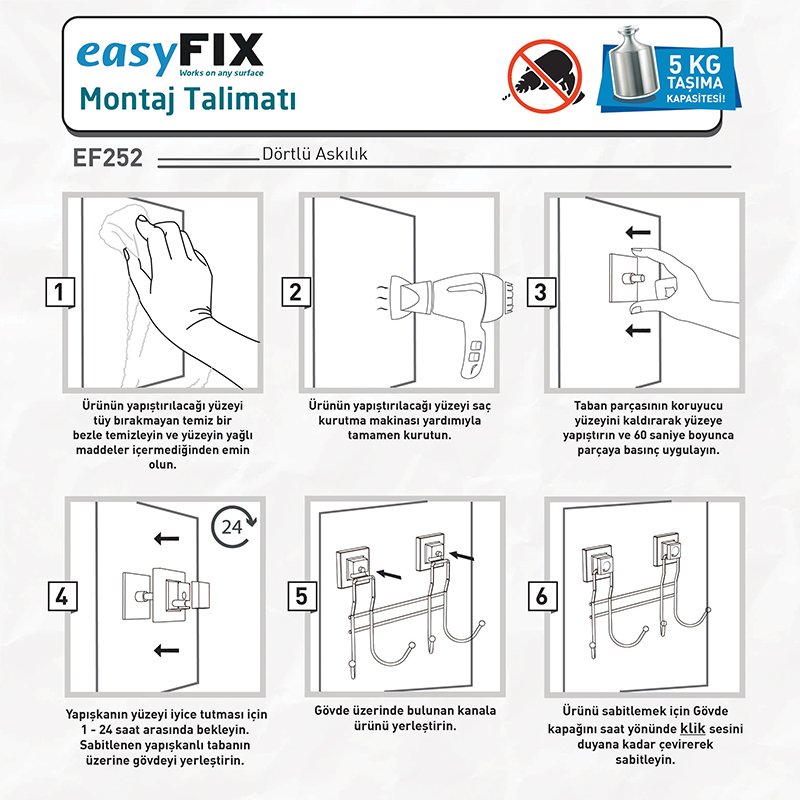 EF252 easyFIX Rack with 4 Hooks, Self-adhesive