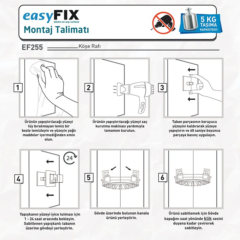 EF255 easyFIX Bath Corner Shelf, Self-adhesive