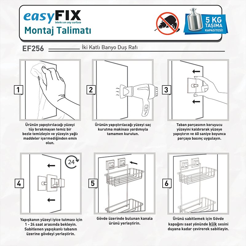 EF256 easyFIX 2 Tier Bath Shelf, Self-adhesive