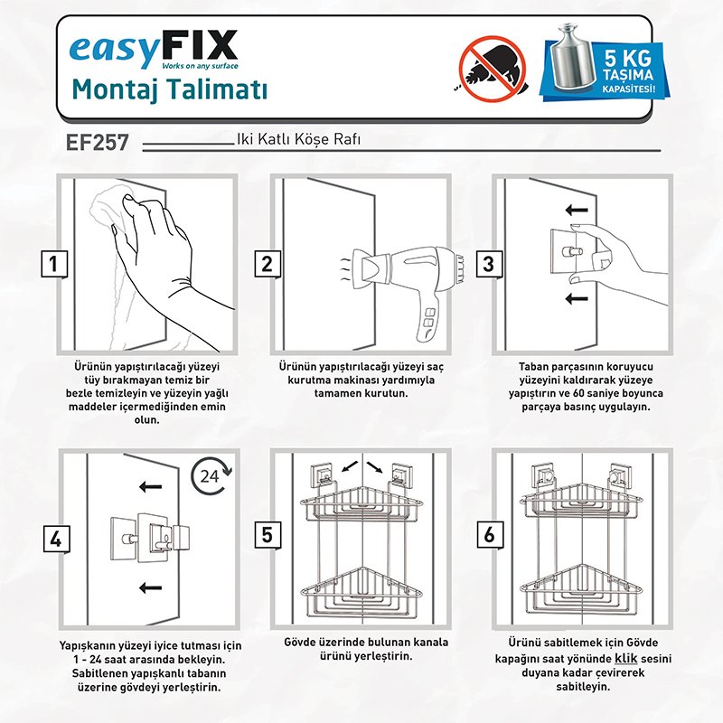 EF257 easyFIX 2 Tier Bath Corner Shelf, Self-adhesive