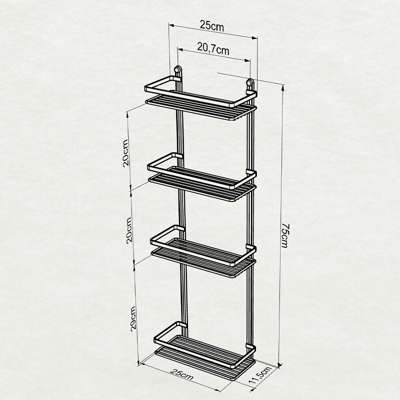 ES060 Bath Shelf Sheet Bar 4 Tiers CHROME