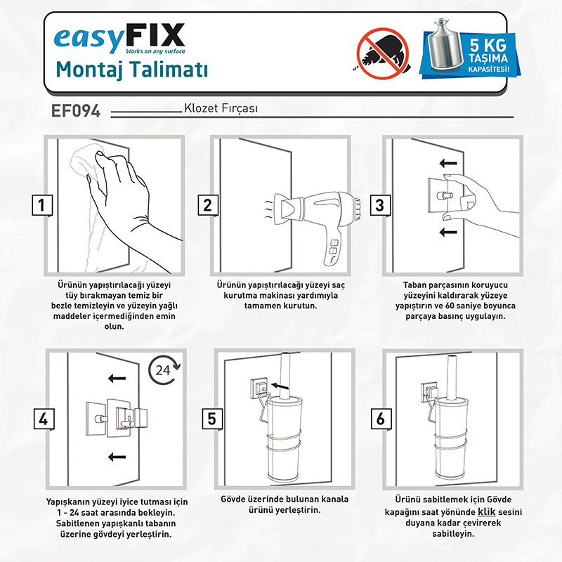 EF094 easyFIX Toilet Brush / Holder, Self-adhesive