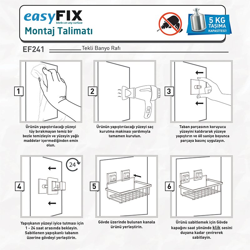 EF241 easyFIX Bath Shelf, Self-adhesive