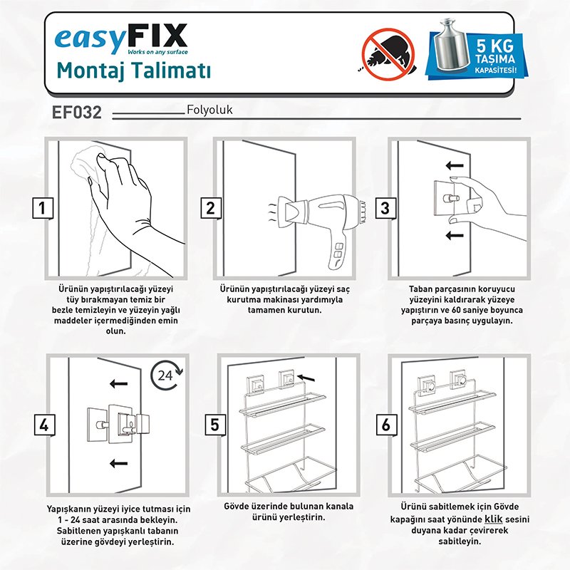 EF032 easyFIX Foil Dispenser and Paper Towel Holder, Self-adhesive