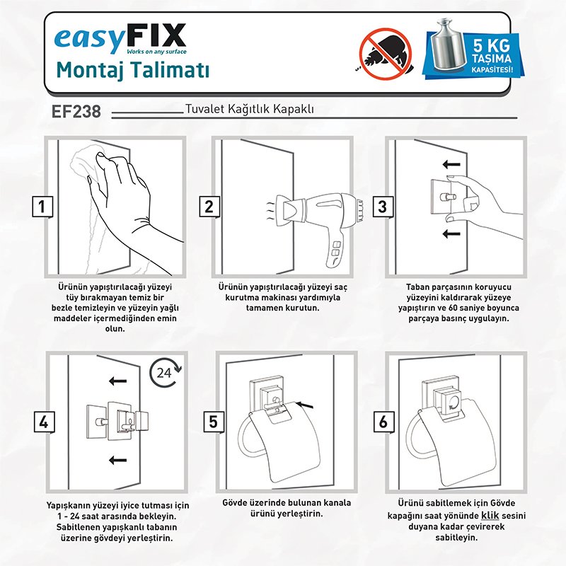 EF238 easyFIX Roll Toilet Paper Holder with Lid, Self-adhesive