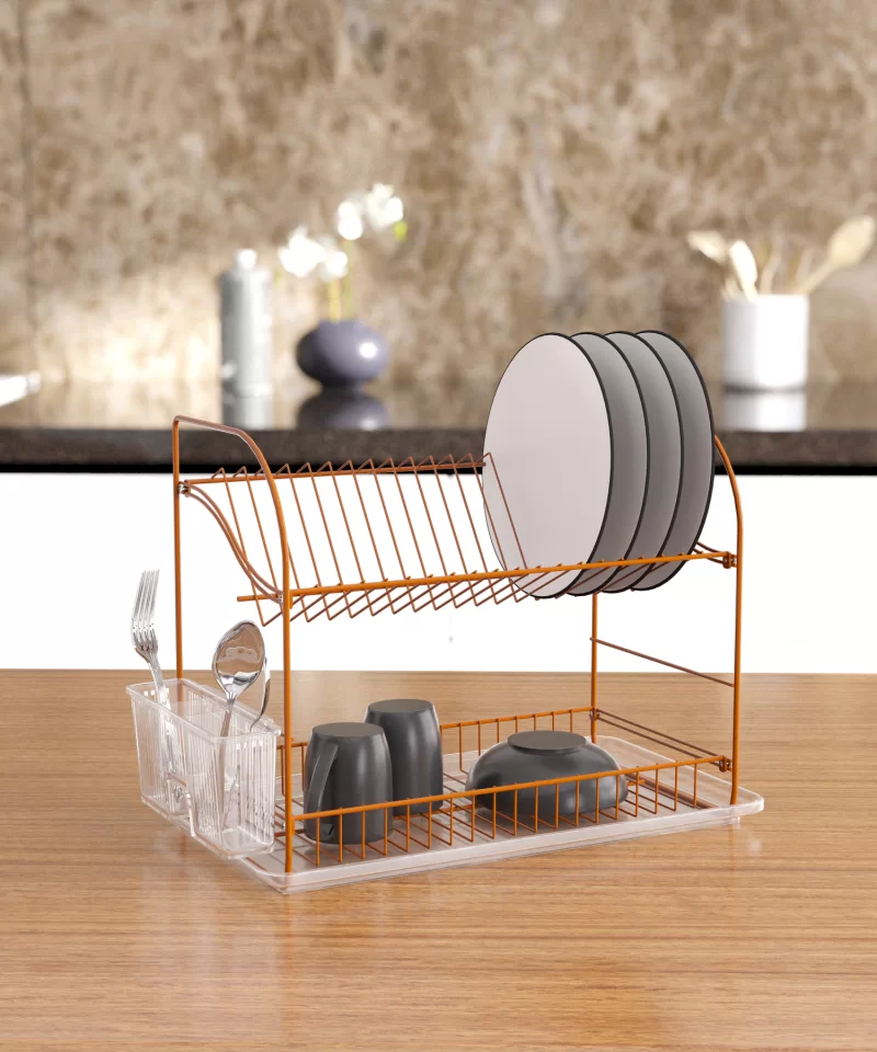 KB002 Dish Drainer Two Tiers, Foldable with Cutlery and Tray