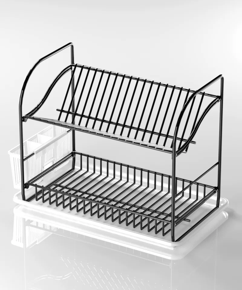 KB002 Dish Drainer Two Tiers, Foldable with Cutlery and Tray