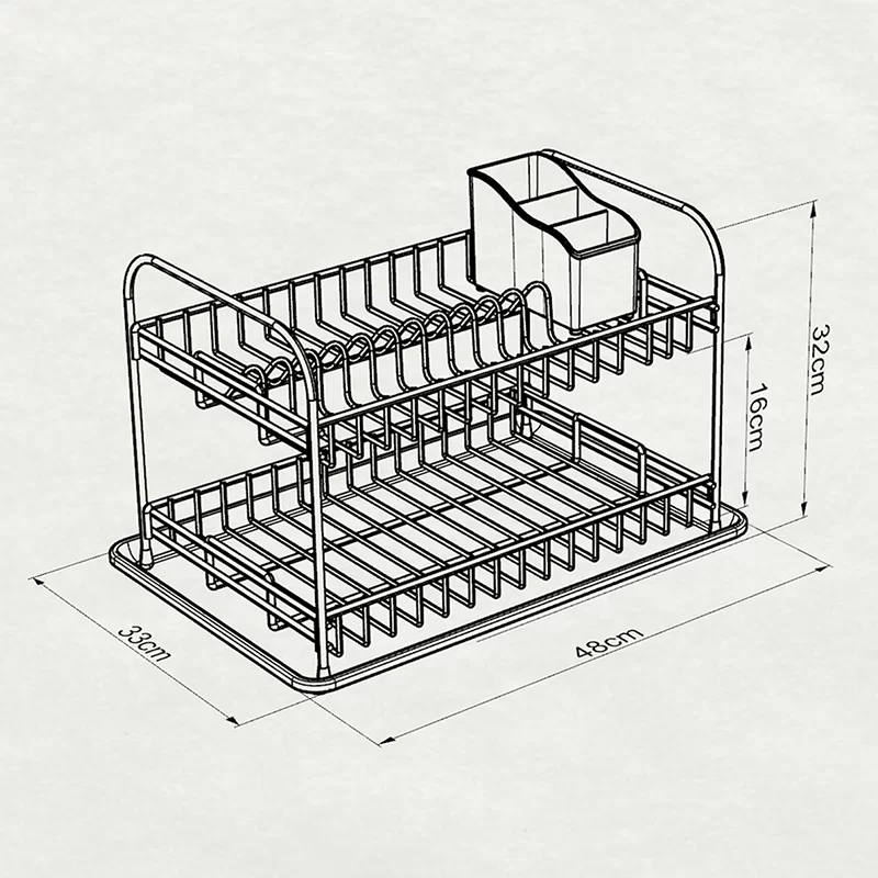 KB007 Dish Drainer Two Tiers, Foldable with Cutlery Tray