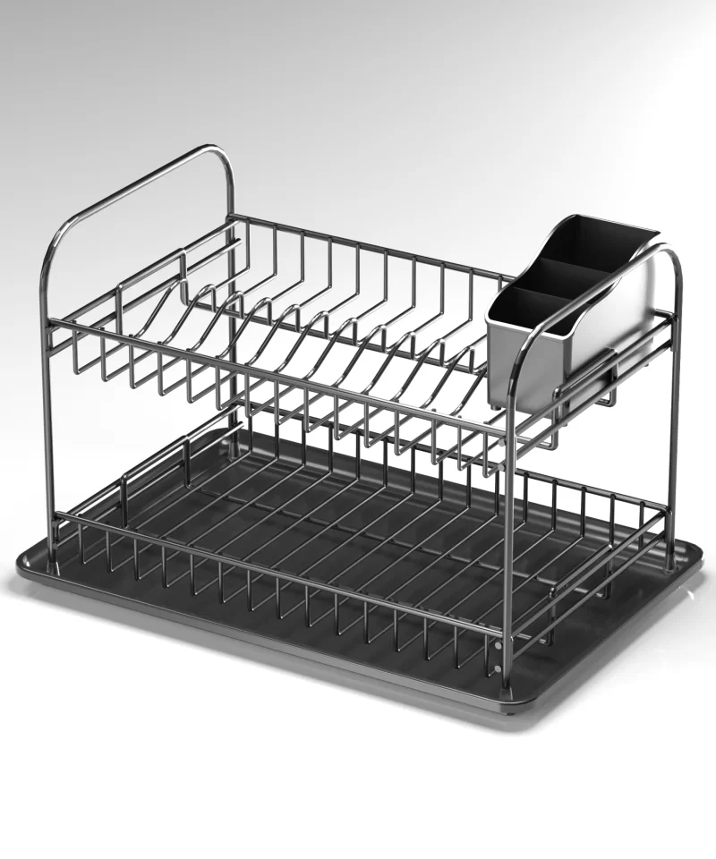 KB007 Dish Drainer Two Tiers, Foldable with Cutlery Tray