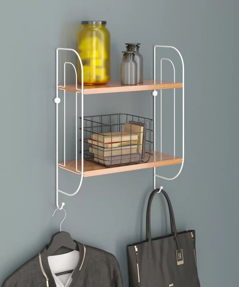 MG504 Wooden Metal Towel Shelf Organizer with 2 Tiers