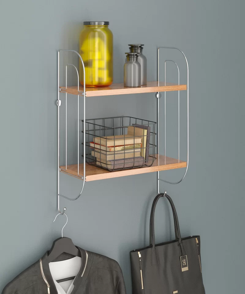 MG504 Wooden Metal Towel Shelf Organizer with 2 Tiers