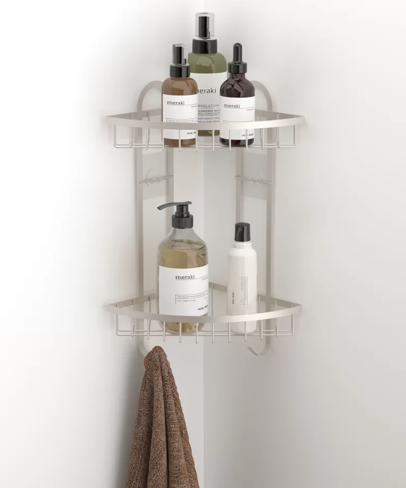 ST307 2 Tier Corner Shower Caddy with Hooks & Self Adhesive Sticker