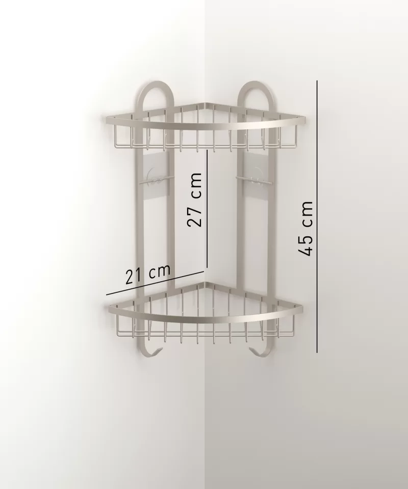 ST307 2 Tier Corner Shower Caddy with Hooks & Self Adhesive Sticker