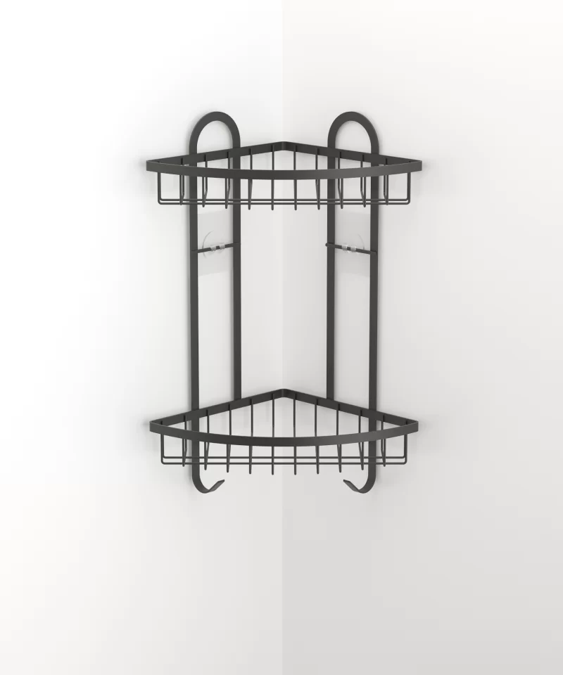 ST307 2 Tier Corner Shower Caddy with Hooks & Self Adhesive Sticker