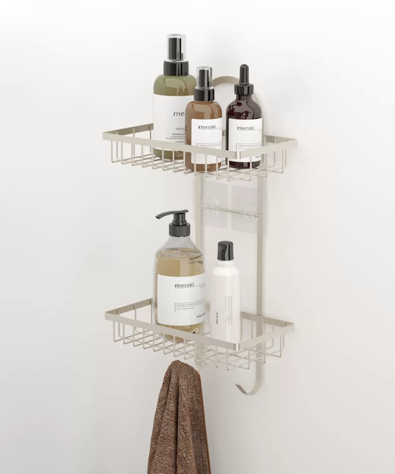 ST308 2 Tier Shower Caddy with Hooks & Self Adhesive Sticker