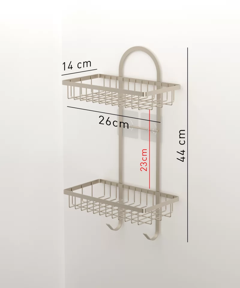 ST308 2 Tier Shower Caddy with Hooks & Self Adhesive Sticker