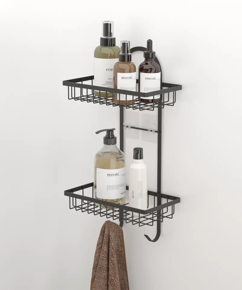 ST308 2 Tier Shower Caddy with Hooks & Self Adhesive Sticker