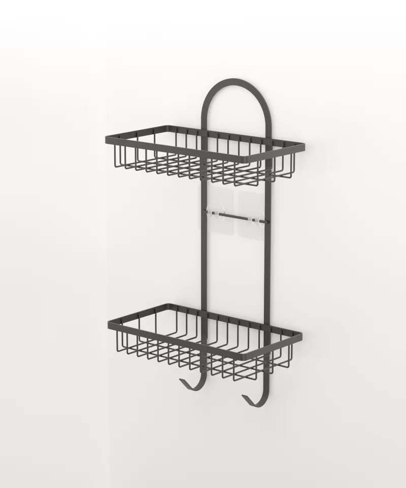 ST308 2 Tier Shower Caddy with Hooks & Self Adhesive Sticker