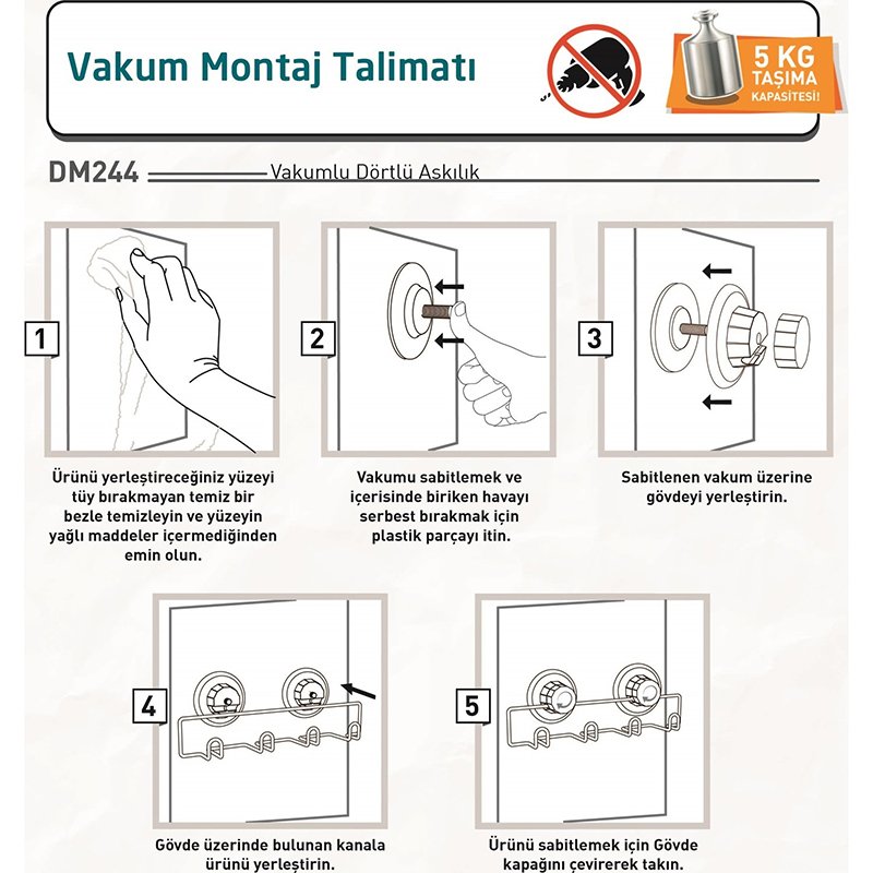 DM244 Rack with 4 Hooks with Suction Cup