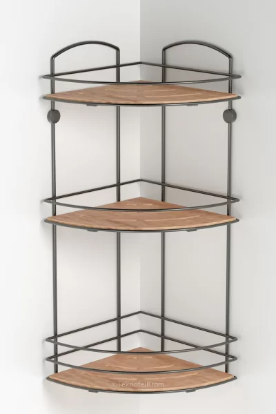 BK075 Bath Corner Shelf 3 Tier with Wood Design ABS